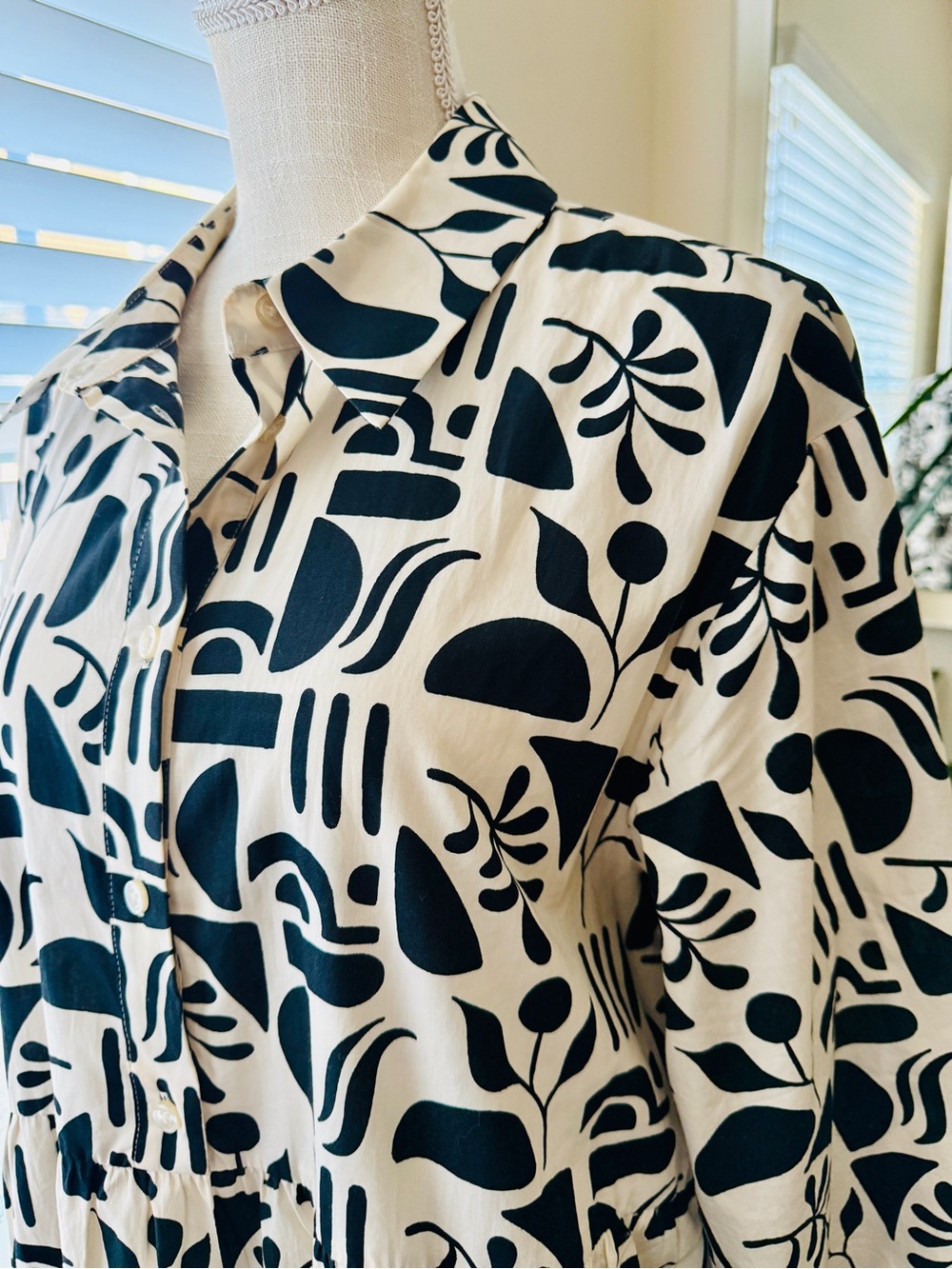 Anthropologie Maeve Black & Cream Print Dress - Picture 3 of 5